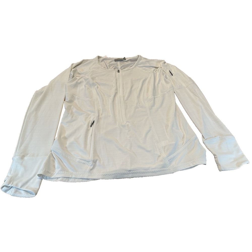 Athleta Womens White Long Sleeve 3/4 Zip Athletic Stretch Top Size L